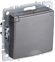 Розетка с заземлением без рамки IEK Brite РСбш10-3-БрС 1-м. крышка шторки сталь картинка